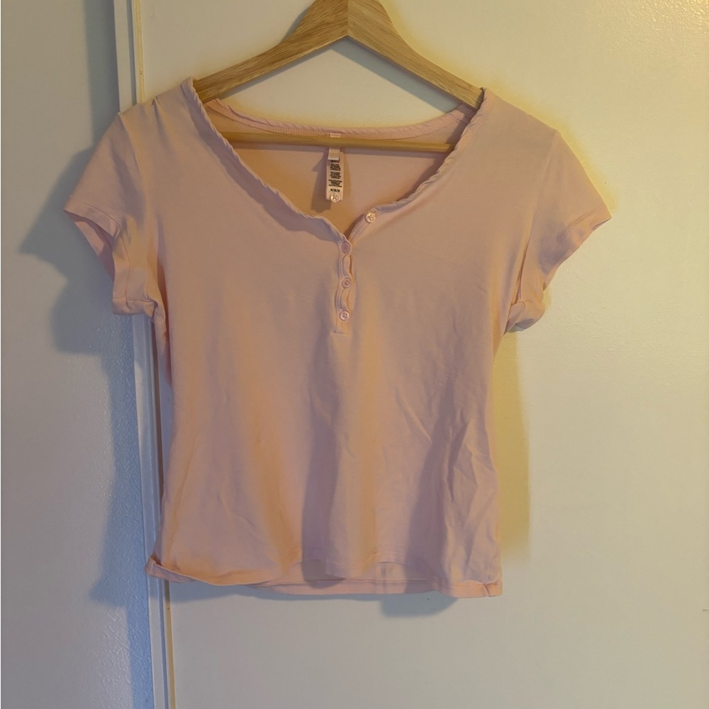 Skims Women’s Short Sleeve Henley Crop Top - Light Pink